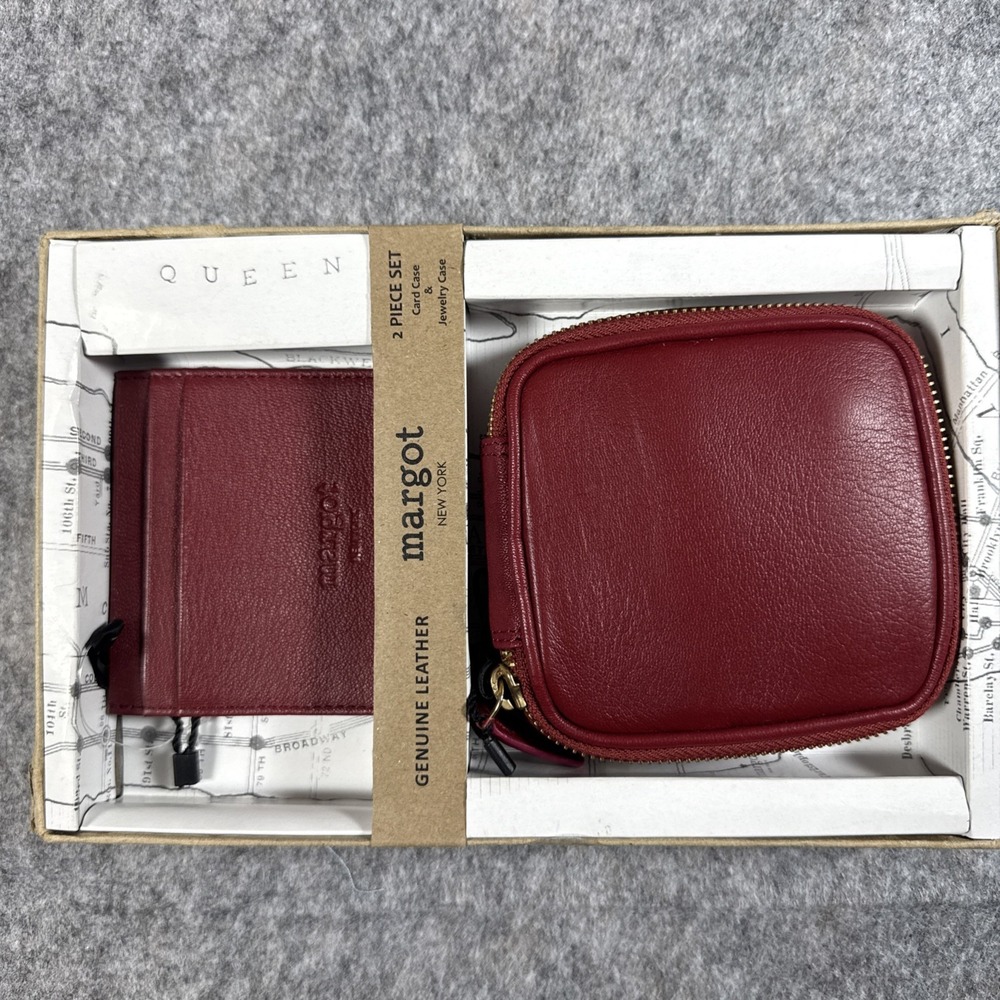 Margot NY Brick Red Leather 2 Piece Set Jewelry Case & Card Case MG3005-CR